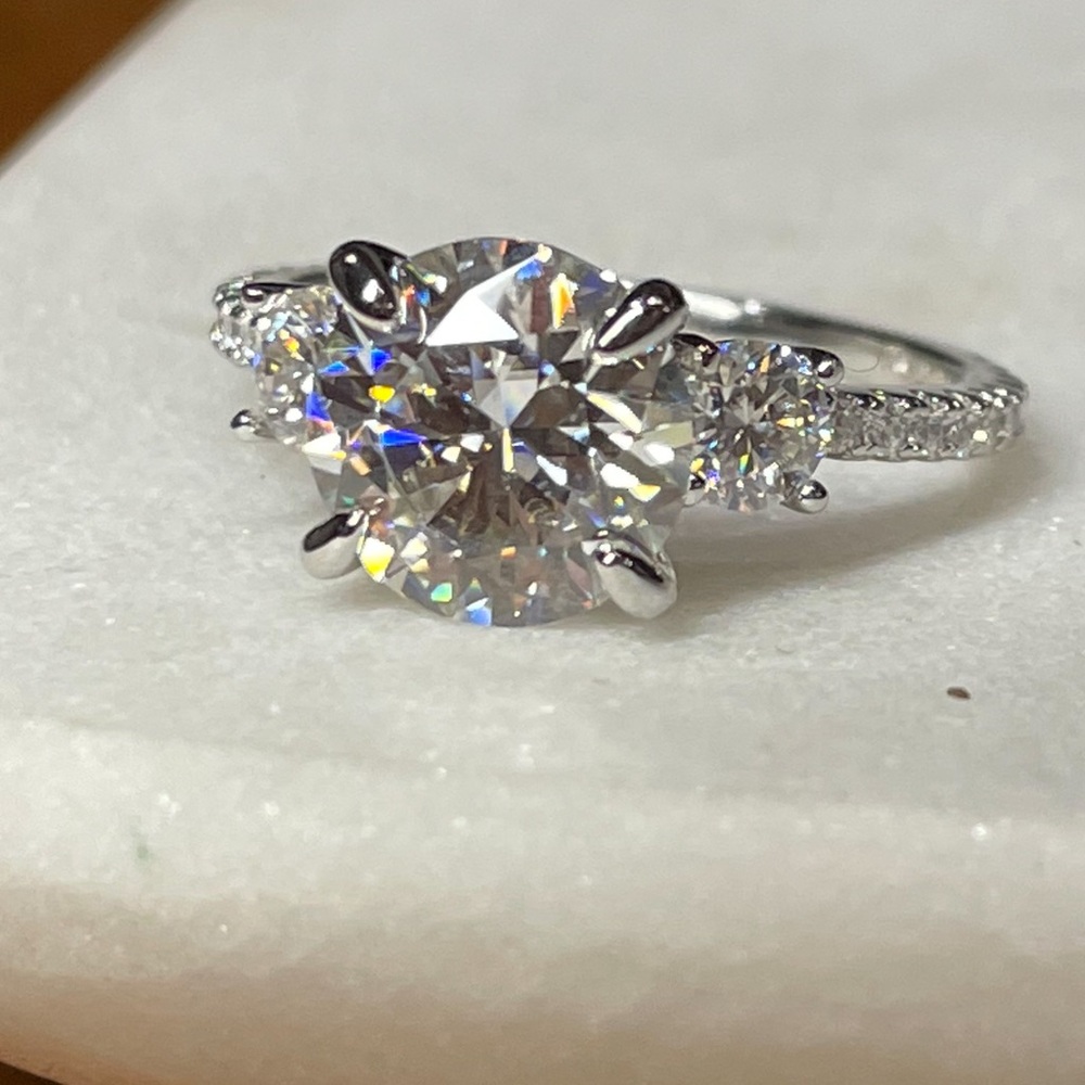 DEPOSIT- for Romantic 3.5tcw (D, VVS1) 3 Stone Moissanite Ring with pave - Picture 11 of 13